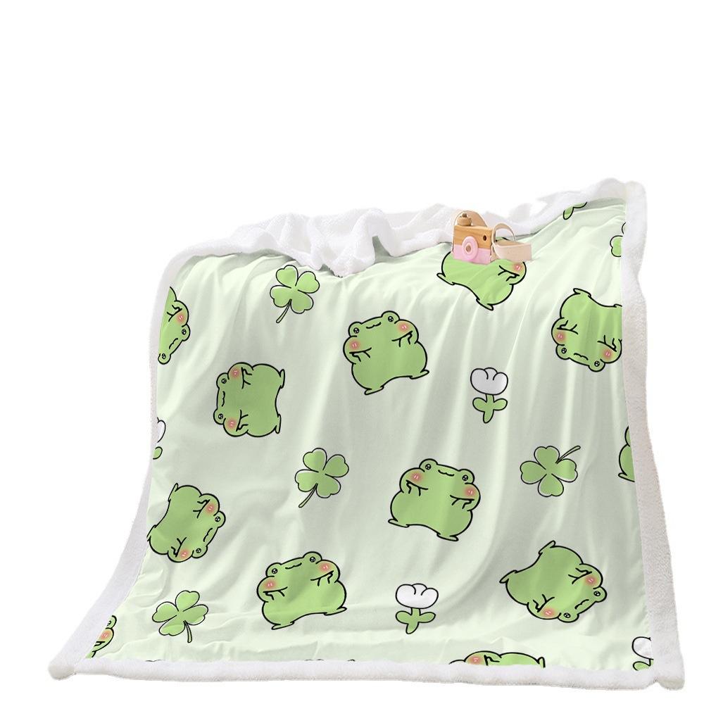 Decke Cartoon Frosch Tier Digitaldruck Frühling und Herbst Lammwolle Kristall Fleece Decke
