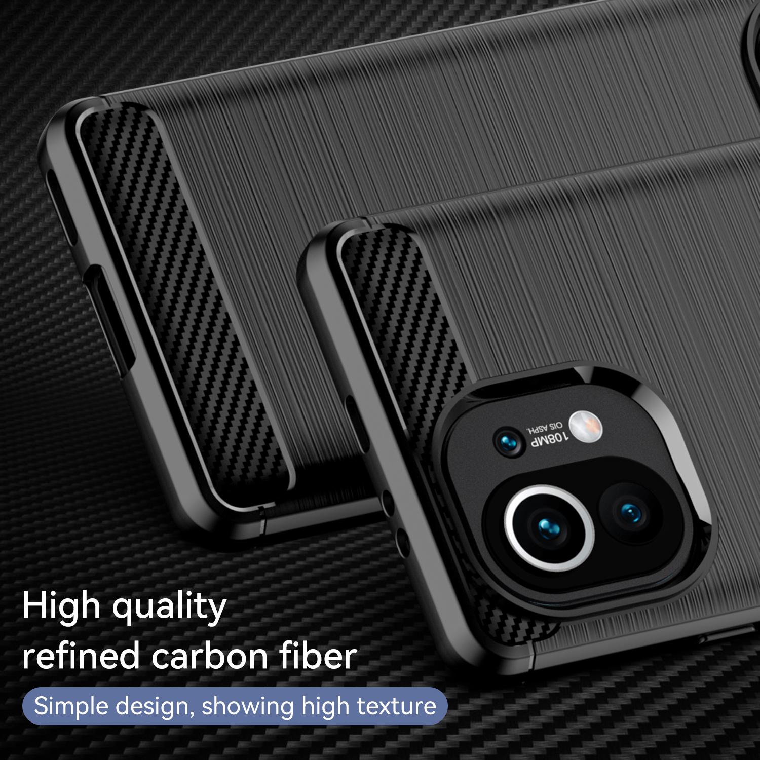 

1.8mm For Xiaomi Mi 11 Carbon Fiber Brushed Texture Soft TPU Back Case Mobile Phone Cover Black
