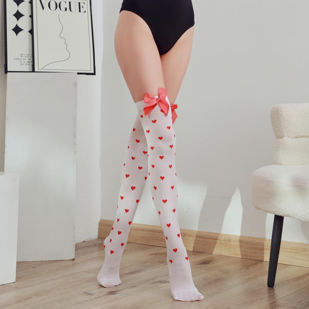 Sexy Long Over Knee Thigh Highs Socks Japanese Red Peach Heart Striped Women Ladies Girls Kawaii Lolita Anime Cotton Warm Stocki