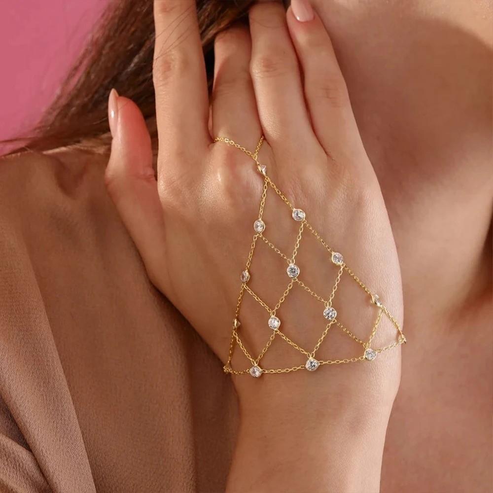 Bohemian Style Hand Chain Bracelet Multilayer Zircon Rhinestone Finger Bracelet Crystal Beads Hollow Design Zircon Bracelet