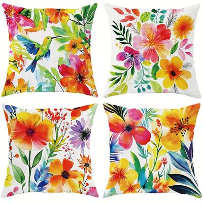 Watercolor Multicolor Floral Pillow Cases - Artistic Home AccentsLiving Room Sofa Cushion Cover, Bedroom Room Decoration