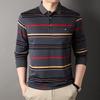 Men's Autumn Striped Long-Sleeve Collared Shirt - Loose Fit for Middle-Aged & Elderly