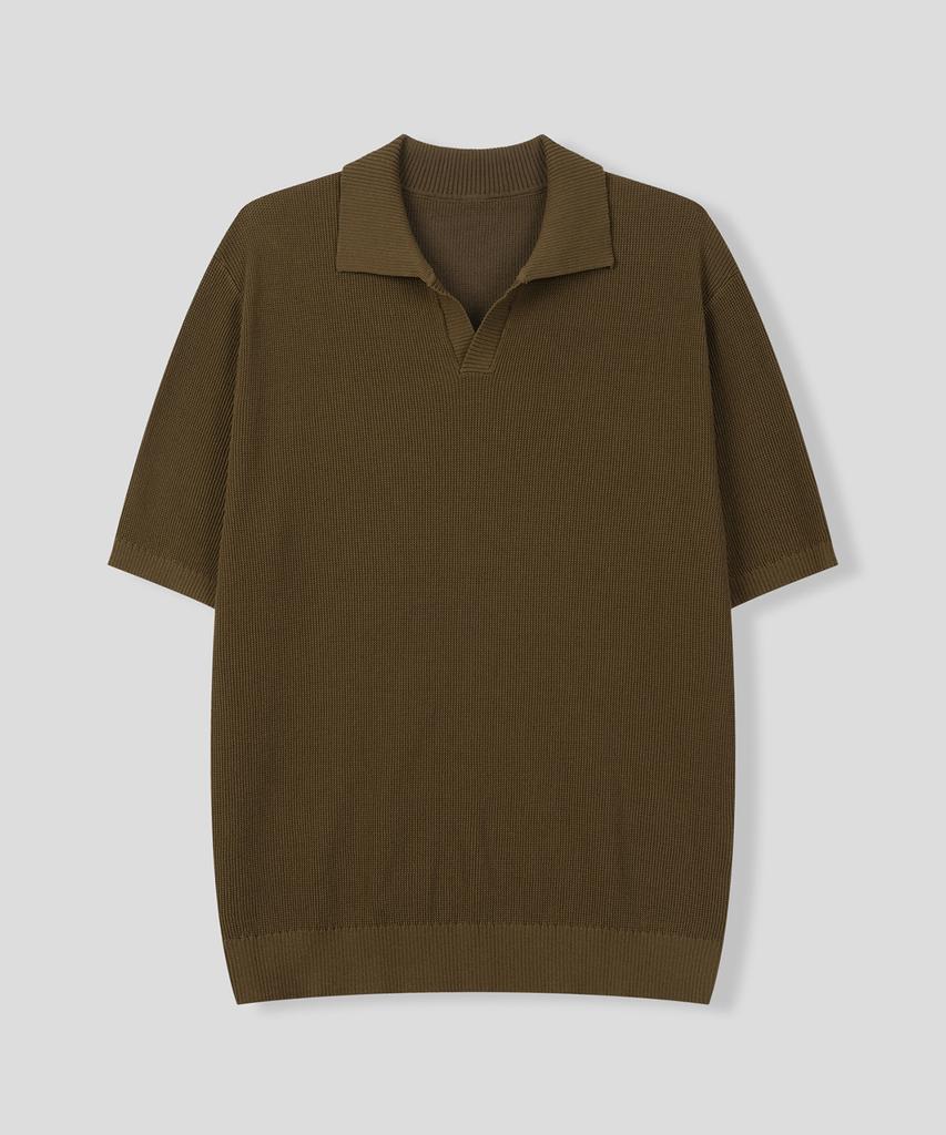 BLACK MOMENT Cozy Lounge Summer Knit Short Sleeve Polo Shirt [Light Cream]
