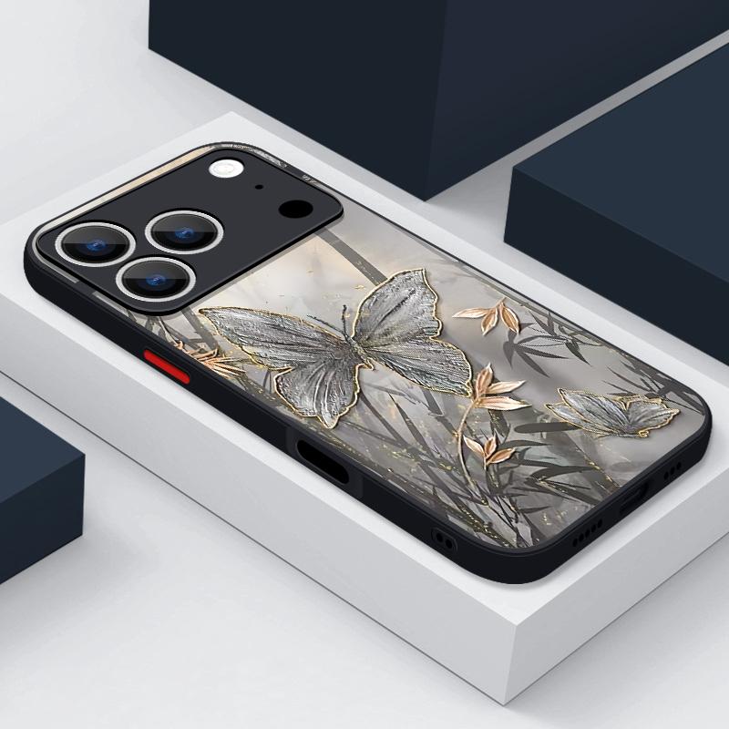 Shockproof Matte Phone Case For iPhone 17 Air 16e 16 15 14 Pro Max 13 16 17 Pro Max 17 Grey Butterfly Pattern Hard PC Back Cover