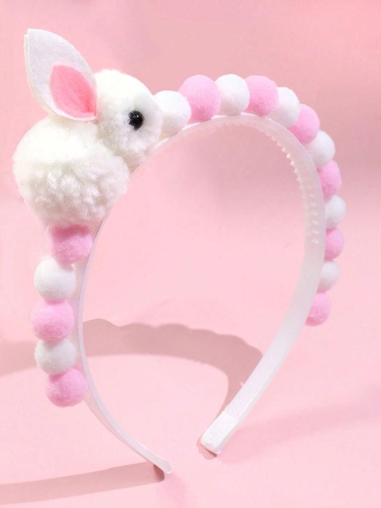 1pc Bunny Headband, Suitable Fluffy Rabbit Ear Headband, Cute Pom Pom Hair Hoop, Holiday Headband, Party Hair Accessory, Hair Decor, Holiday