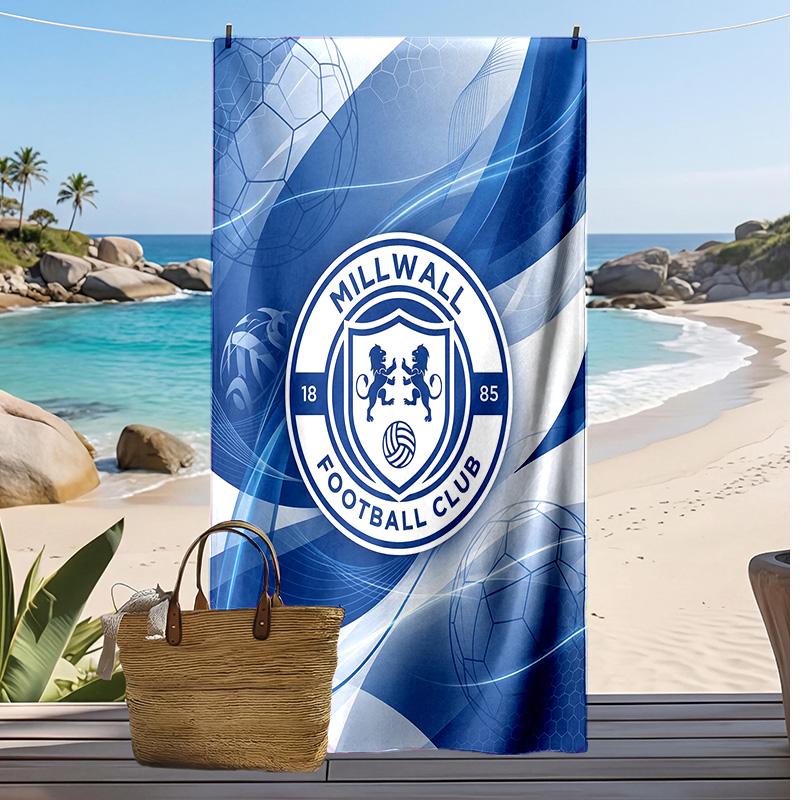 Asciugamano da Spiaggia con Stampa Calcio Millwall, Asciugamano Grande Morbido ad Asciugatura Rapida per Spiaggia Campeggio Nuoto