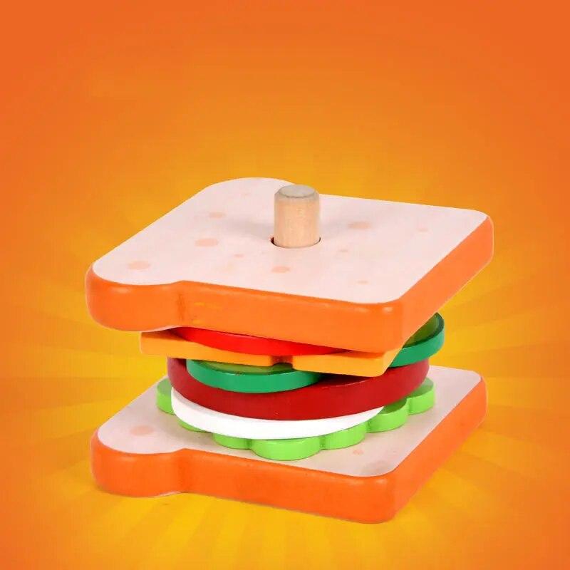 

Дерев яний Кухонний Іграшковий Гамбургер Сендвіч Набір для Приготування Їжі Іграшки Дитяча Дерев яна Іграшка-Складанка Їжа