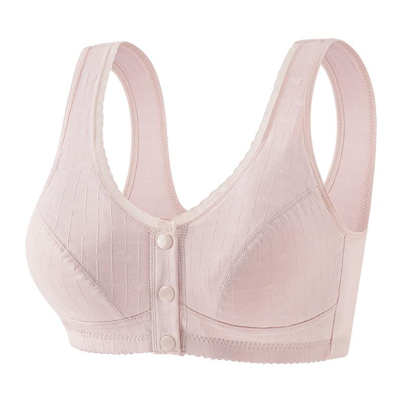 Beige Textured Front Closure Bra With Wide Straps