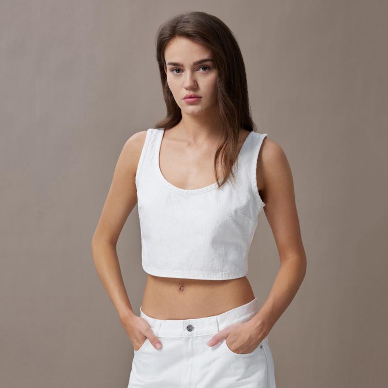 Calvin Klein Modern Retro Sexy Cotton Side Zipper Denim Vest Women tops 47D707G