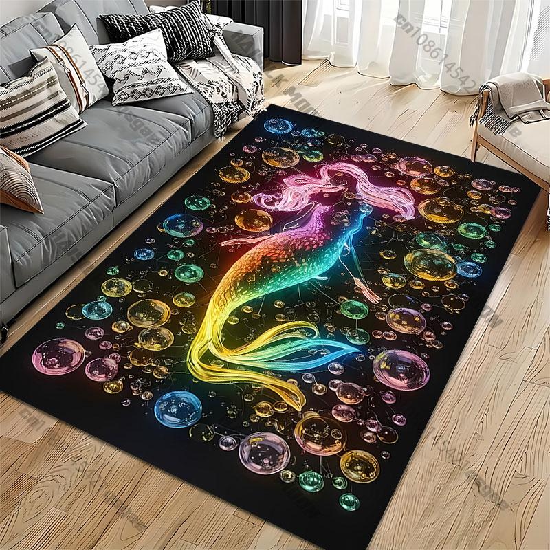 Colorful mermaid surrounded by bubbles carpet Yoga living room room decor children's crawling mat doormat area rug