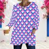 Women Plus Size Round Neck Long Sleeve Geometric Printed Loose Longline T Shirt With Pockets