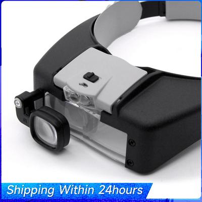 Kopf-Lupe mit 2 LED-Lichtern, Freihand-Lupe, Verstellbares Kopfband, Multifunktional zum Lesen, Schmuck, Uhrenreparatur