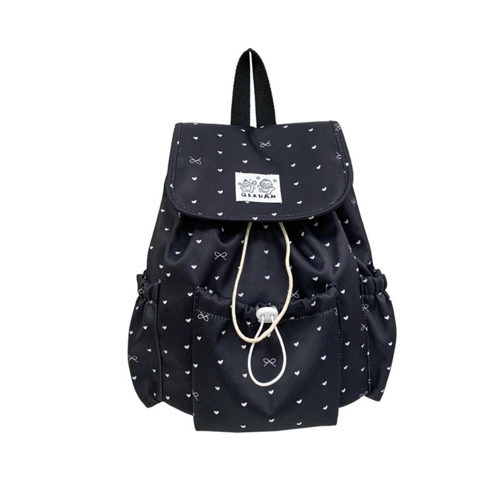 Cute Lightweight Drawstring Backpack Large Capacity Korean Style Nylon Backpack Cloth College Style Students School Bag School чёрный