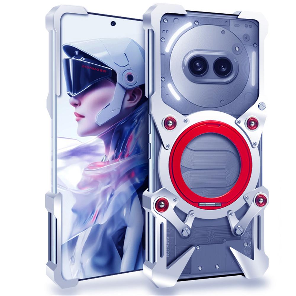 

For Nothing Phone (2a) Plus Bumper Case Kickstand Aluminum Alloy Magnetic Phone Cover with Wrist Strap Silver