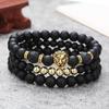 New 1/8mm black matte volcanic stone beaded bracelet set combination lion head elastic bracelet bracelet.