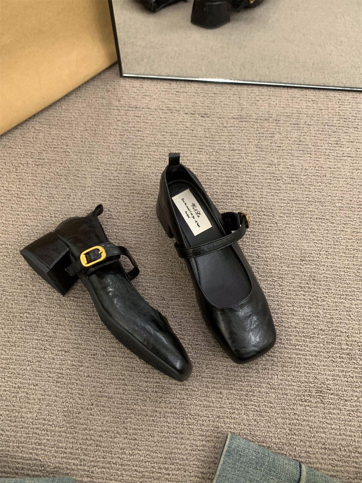 

Ретро квадратный носок, открытый рот, толстый каблук, одинарные туфли женские, весна-осень, новые, французский вечерний бриз, фея, мягкая кожа, Мэри Джейн, маленькая кожаная ш 35 чёрный