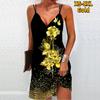 Damenmode Sexy 3D Golden Champagne Rose Print Trägerloses Kleid Loses Leibchenkleid mit V-Ausschnitt