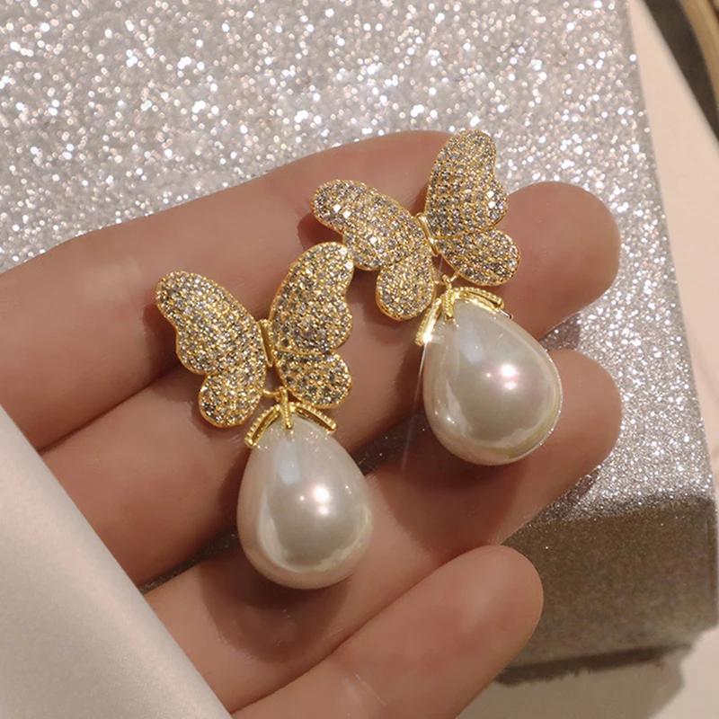 

CAOSHI Newly Designed Silver Color/Gold Color Butterfly Women Earrings Imitation Pearl Temperament Accessories Wedding Jewelry