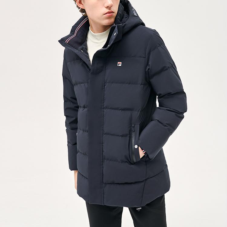 Fila Sports Warm Mid-Length Hooded Down Jacket Men Outerwear Legendary-Blue F11M141914F-NV