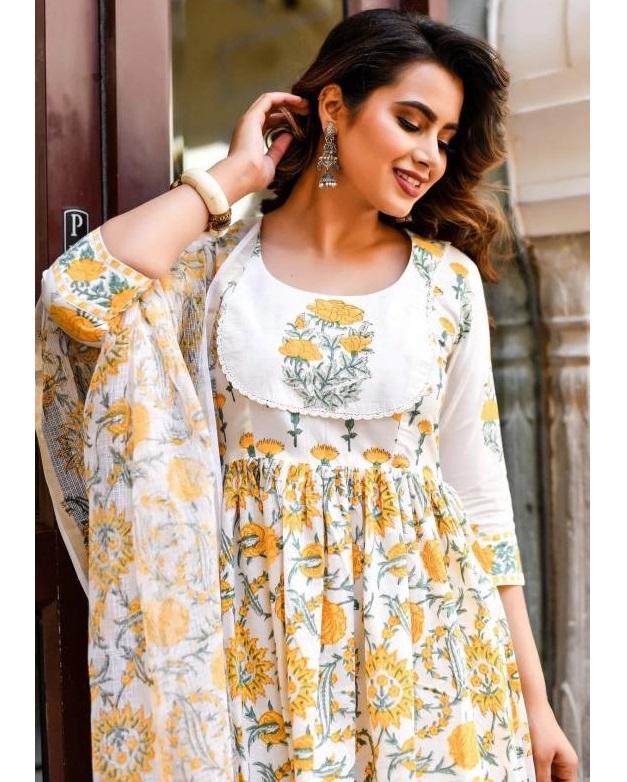 Women Pure Cotton Kurta Pant Dupatta Set Indian Designer Salwar Kameez Kurti Party Wear
