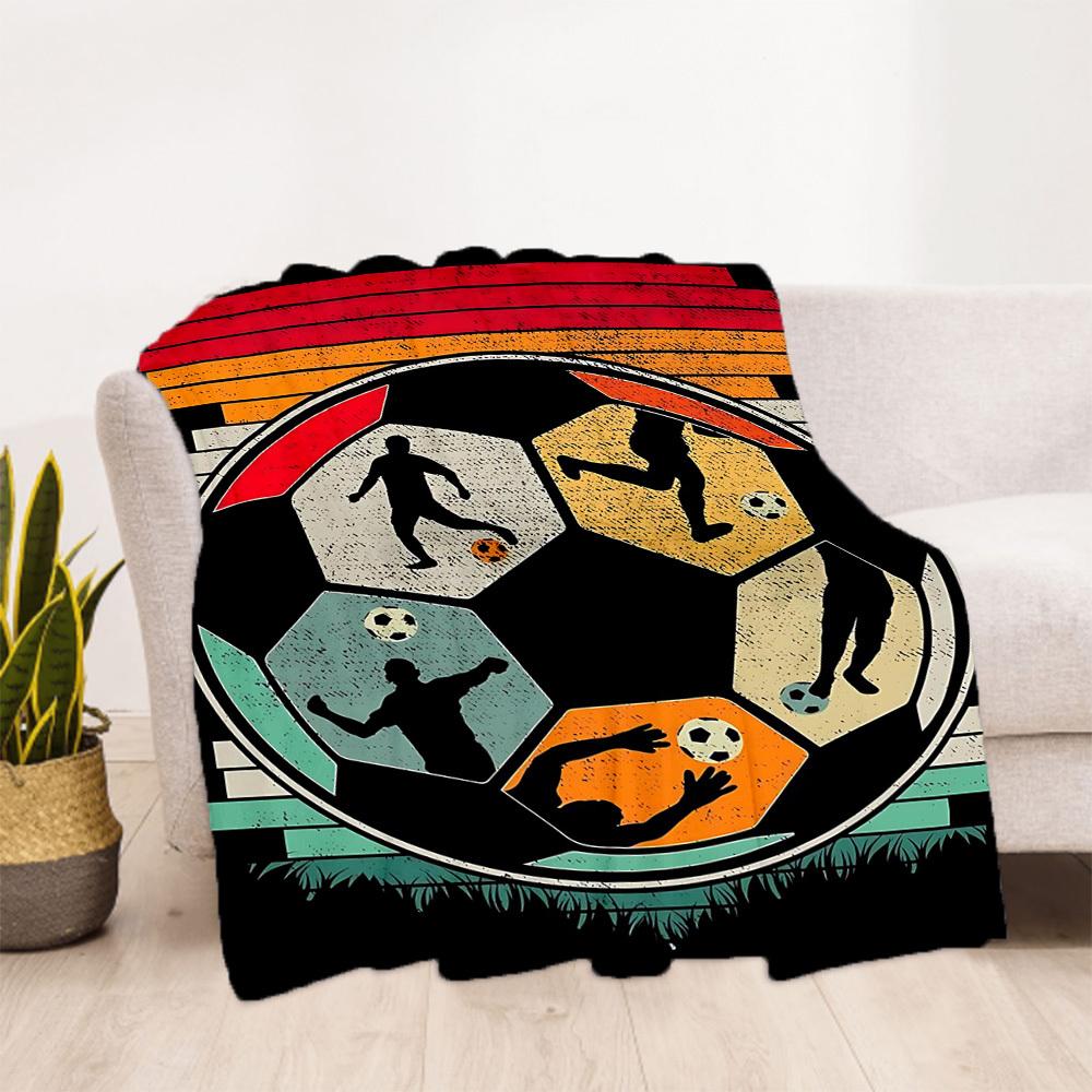 1pc Soccer Players Outdoor Blanket Lightweight Flannel, Soft & Warm, All-Season Use for Sofa, Outdoor, Camping, Living Room, Office087