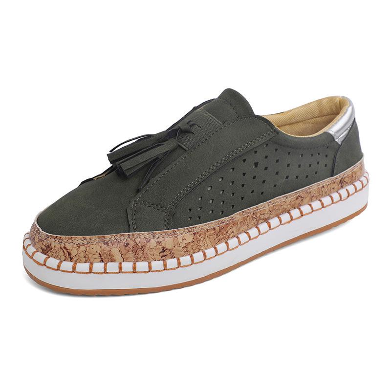 Large size women's shoes 2026 summer new retro round head elastic hollow single shoes casual tassel flat baseplate shoes