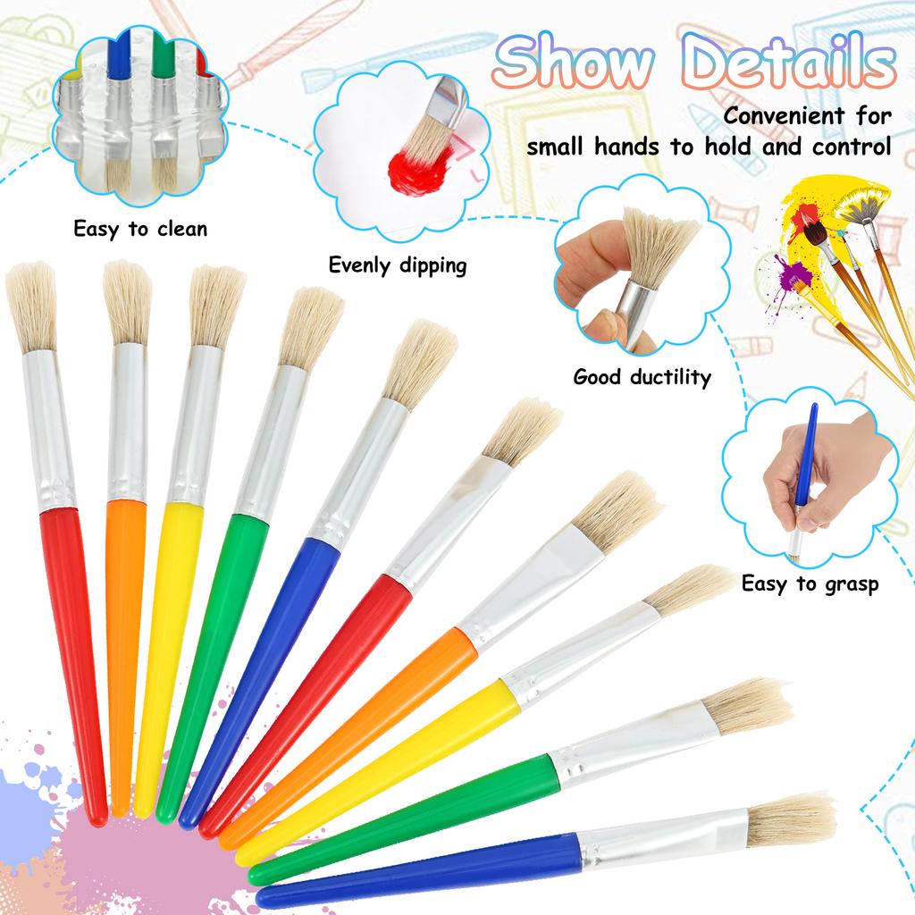 48 Pcs Toddler Paint Brushes Colorful Oil Painting Brushes Round and Flat Kids Paint Brush Set with Plastic Handle for Painting