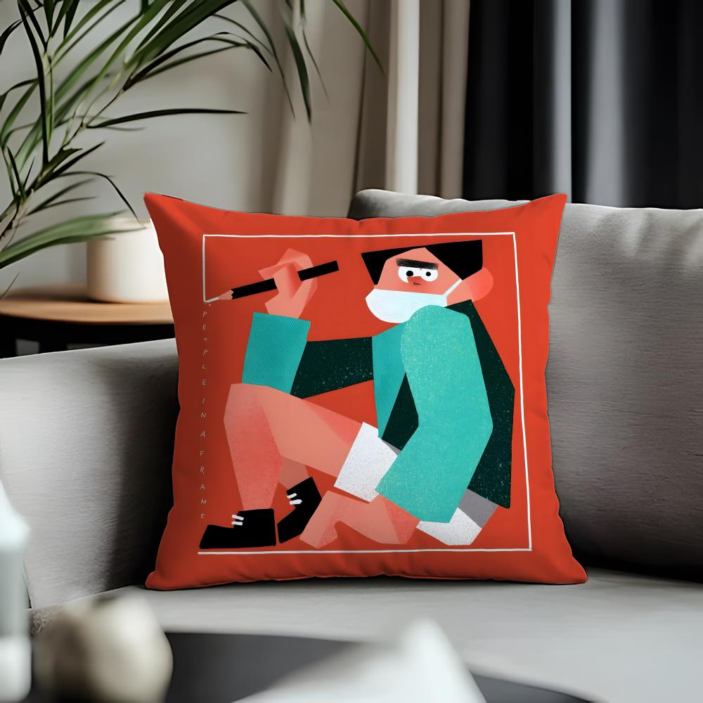 Fashion PPeople Living In a Frameful Cushion Cover Antidustmite Pillowcase Invisible Zipper Silky Short Plush Sofa CushionCover