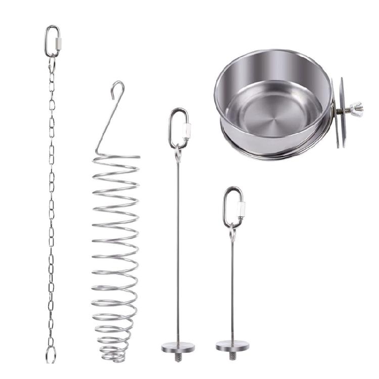 Stainless Steel Bird Cage Accessories Parrots Feeding Set Foraging Cup Feeders Fruit Fork Durability