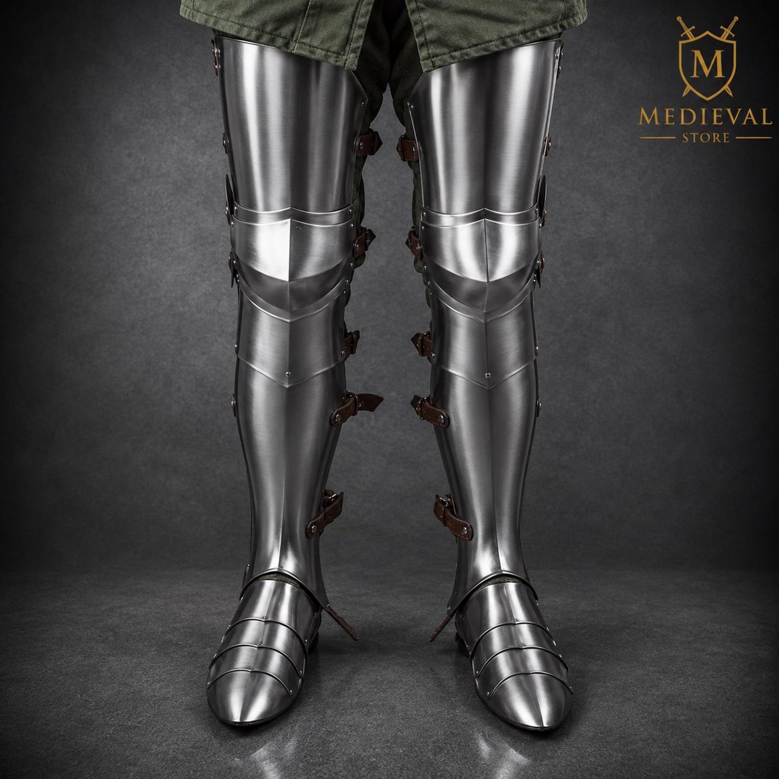 Medieval Knight Costume Leg Guards for LARP Cosplay & Renaissance Festival серебряный