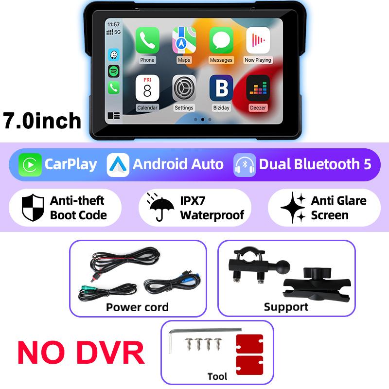 7” Motorcycle GPS Navigation Waterproof Wireless Carplay Android Auto Display Screen Portable Motorbike Moto Monitor DVR Dual BT