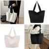 Large Capacity Minimalist Korean Style Solid Color Canvas Tote Bag For Women In Black And White