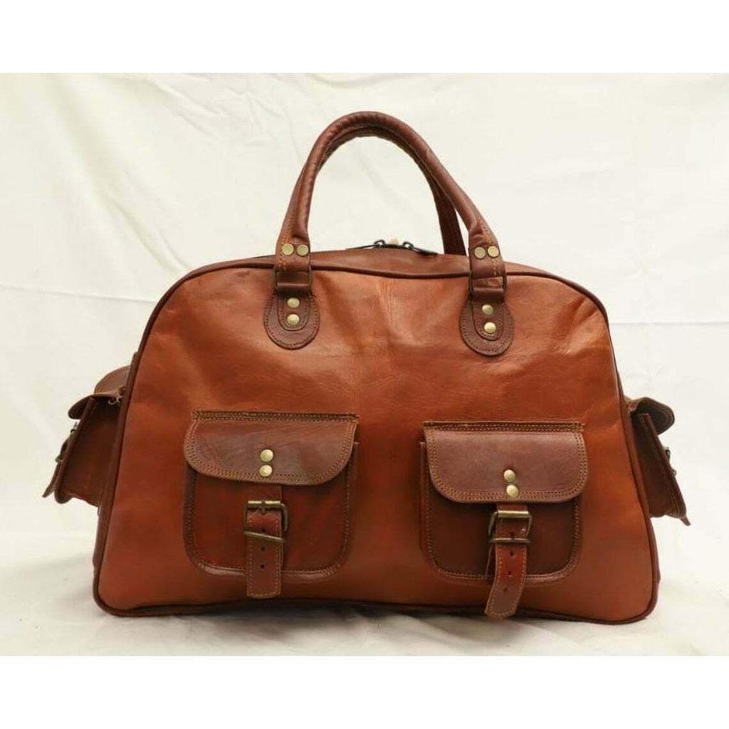 Bag Leather Duffel Travel Men Luggage Gym Vintage Genuine Weekend Overnight New"