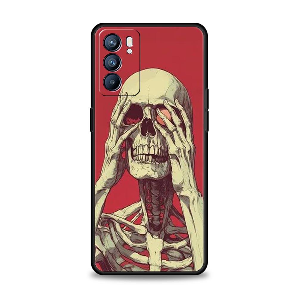 Hard Pink Purple Skull Phone Case For Oppo A54 A53 A52 A15 A95 A16 A78 A79 A80 A98 4G Find X5 X6 Reno10 12 13 F Pro 5G Cover