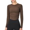 Dámsky top na jogu s dlhým rukávom slim fit – Rýchloschnúci, priedušný, plisované fitness tričko na jeseň