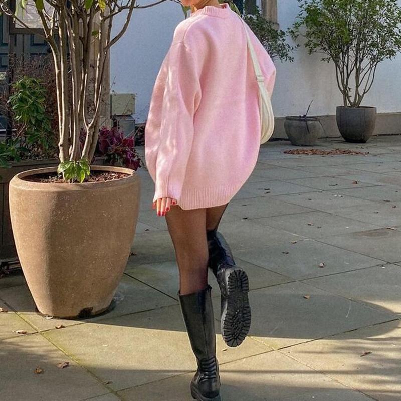 Women Sweaters Knit Basic Pullover Long Sleeve Round Neck Solid Spring Streetwear Knitwear Loose Elegant Jumper Female Tops