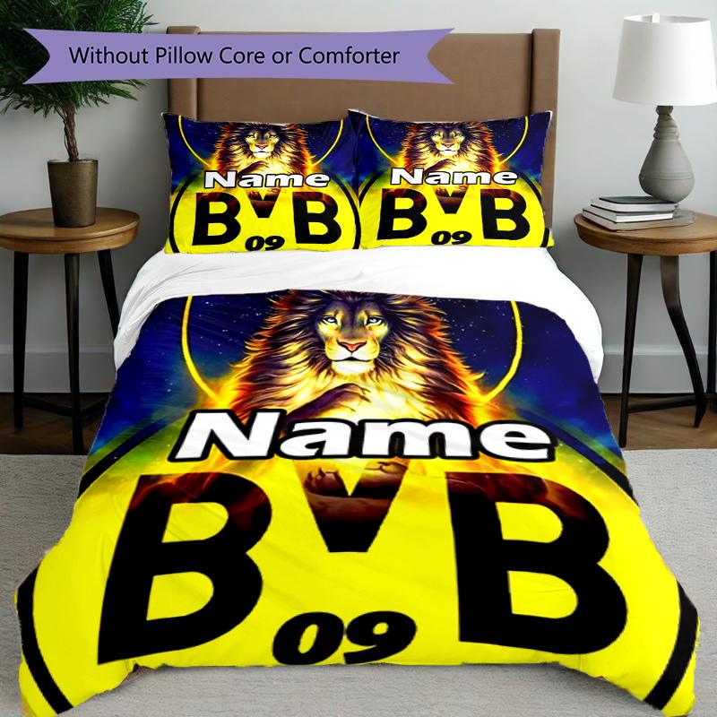 3pcs Duvet Cover Set (1*Duvet Cover + 2*Pillowcase, Without Core), Custom Name Borussia Dortmund Pattern Bedding Set, Home Bedroom Decor Gift
