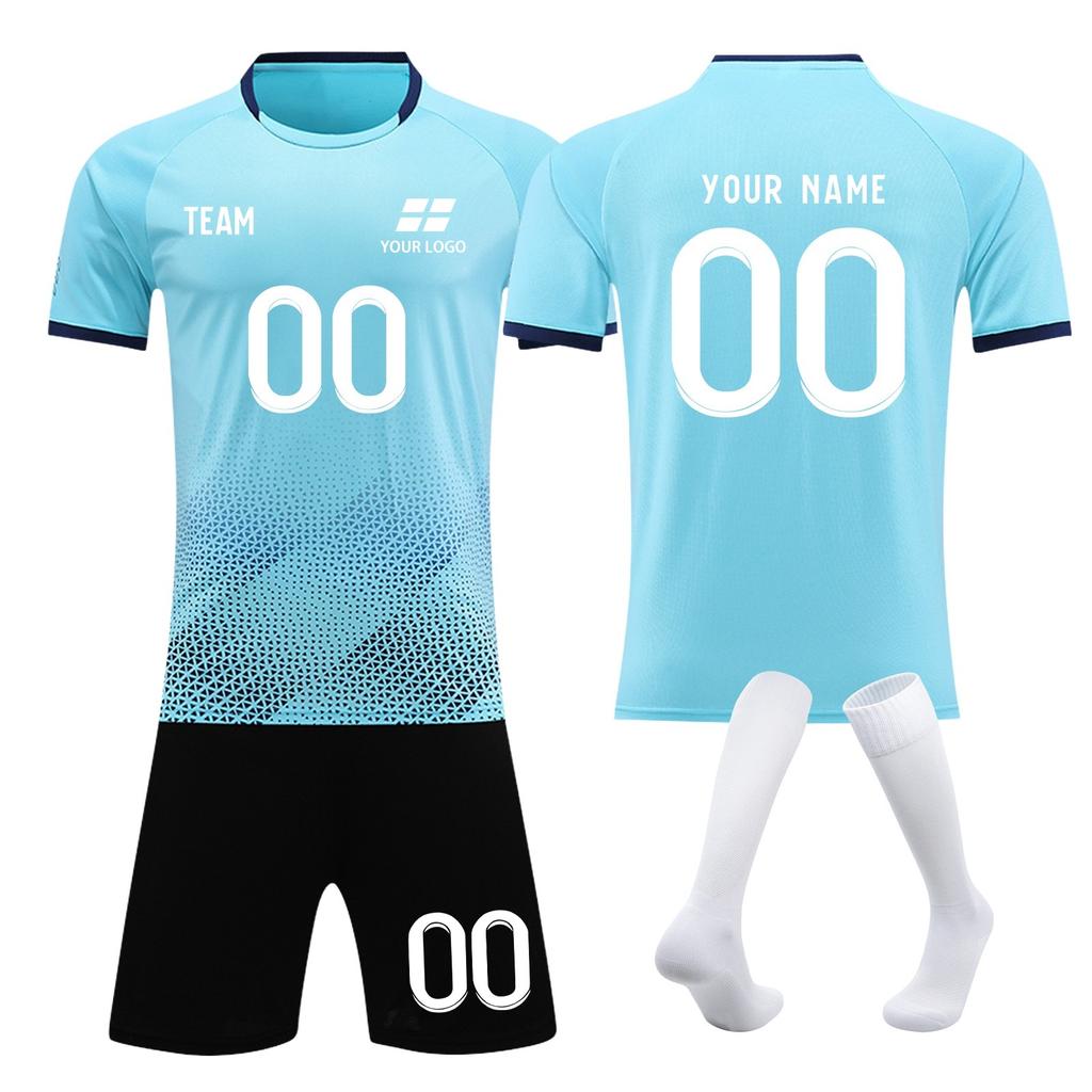 Customizable Soccer Uniform Set with Short Sleeve Jersey and Shorts Personalized Number Team Fabric