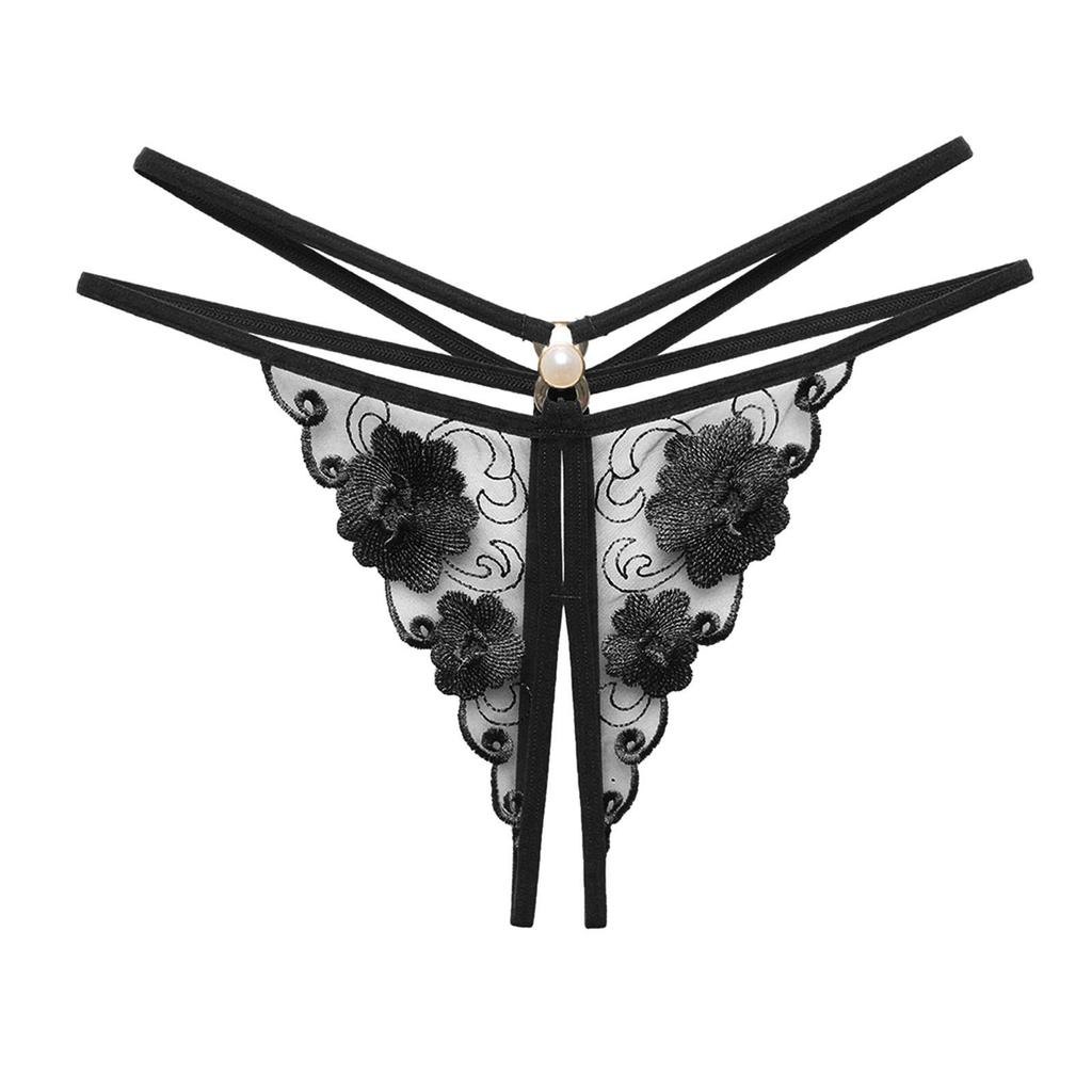 Erotic Panties Woemn'S Sexy See Through Lace Lingerie Briefs Erotic Open Crotch Underpants Pearl Massage Underwear Low Waist Seductive