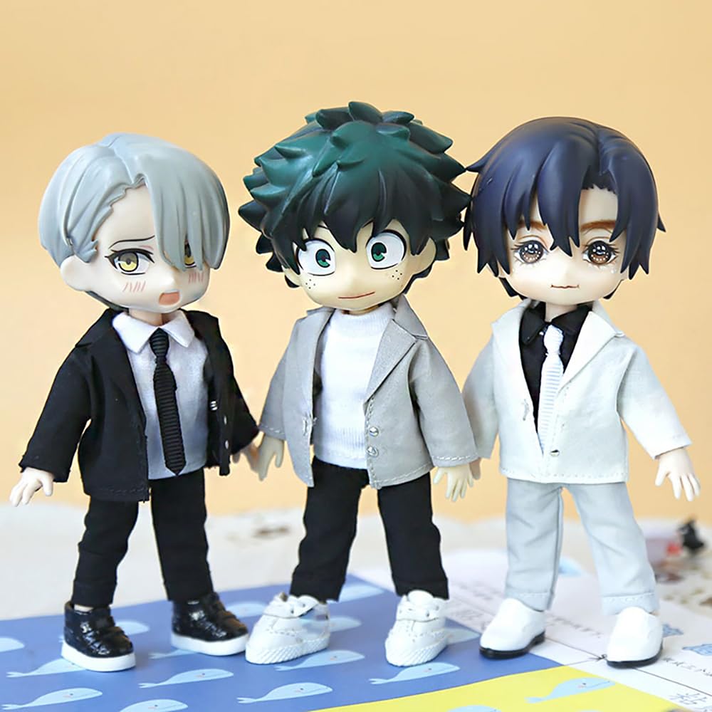 niannyyhouse 112 BJD Doll Outfit: Jacket, Pants, Shirt, Shoes, Socks, Suit, OB11 Size (for Obitsu Doll 11cm Body) (Black)