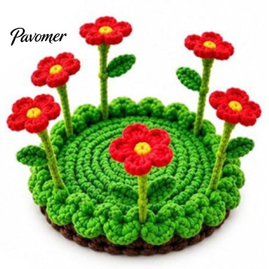 Decorative Tea Cup Pad Blooming Crochet Coaster, Handmade 3D Flower Mat for Coffee Mug Rug Tea, Cotton Yarn Drink Floral Table Decor Desk Protector