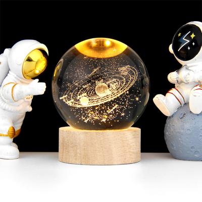 3D Crystal Ball with Warm Light Wooden Base Small Night Light Desktop Decoration Ornaments Holiday