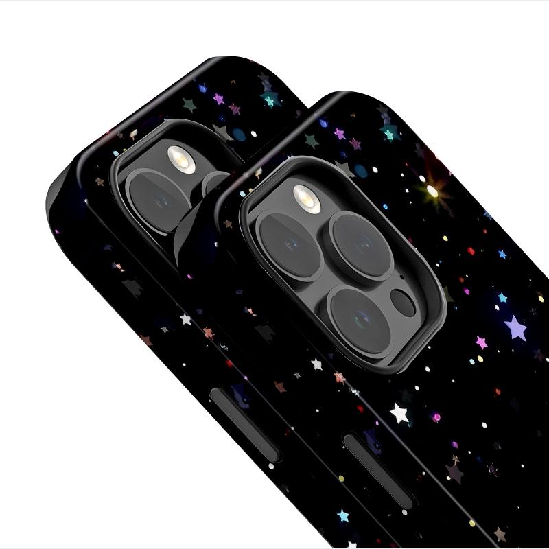 Sublimation Coated Glossy Phone Case Hard Plastic +TPU Soft TPU Shell Shiny Stars Black Patterned Full Protective Back Cover for iPhone Samsung