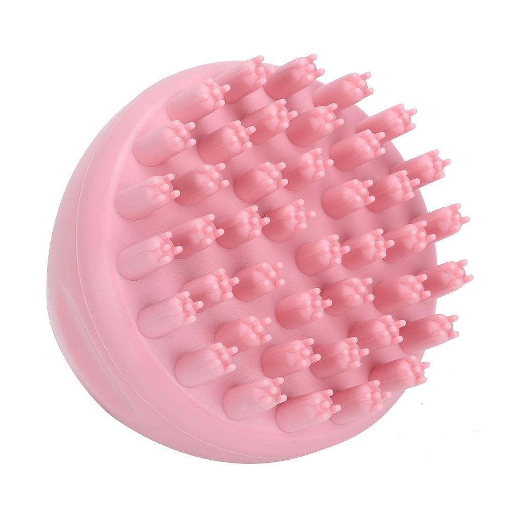 Round Shape Handheld Head Scalp Massage Brush Hair Shampoo Washing Brush with Handle (Pink)