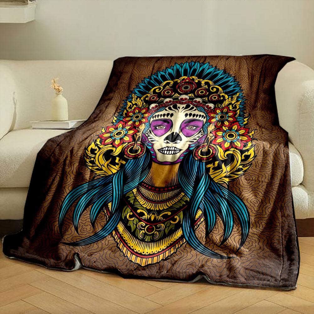 Sugar Skull Floral Blanket Printed Blanket for Living Room Bed Couch lunch break Soft Cozy Blanket for Friend's festival Gift