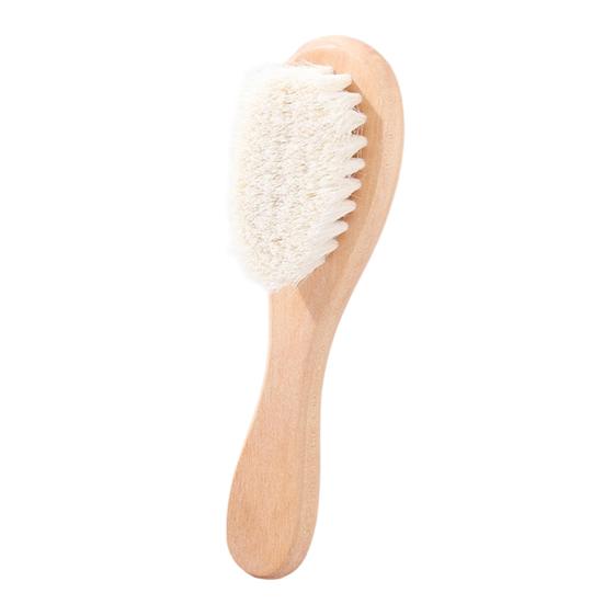 Soft Wool Bath Brush for Baby, Gentle Newborn Skin Cleanser with Natural Cherry Beech Wood Handle, Non-Irritating Infant Bath Scrubber