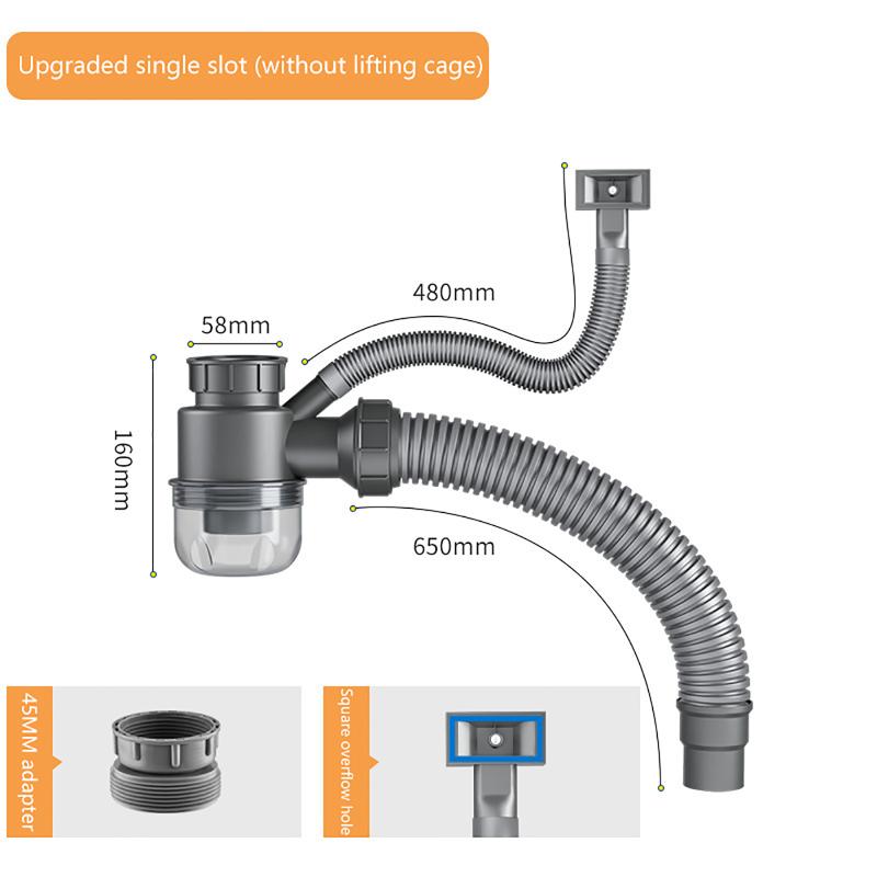 Kitchen Sink Double Basin Drainer Sink Drain Pipe Set Drainer Kitchen Parts