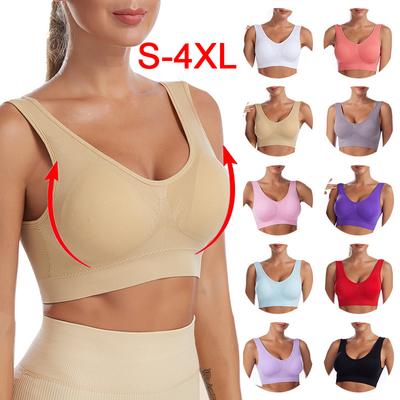 Sutiã sem costura com almofadas, sutiãs plus size para mulheres, sutiã ativo sem fio, push up, colete de tamanho grande