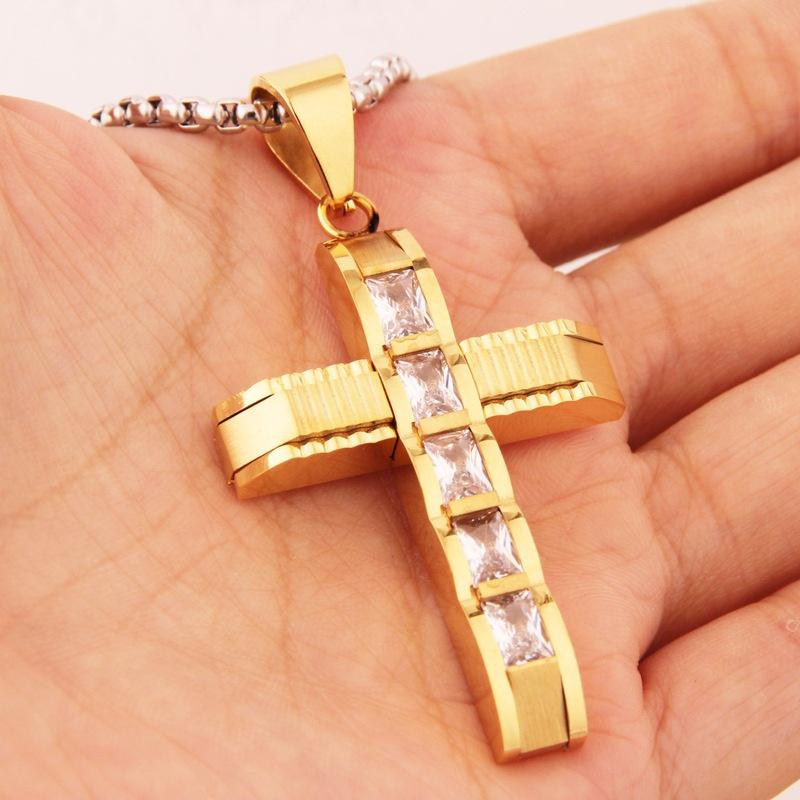 Buy Mens Stainless Steel Cross Necklace Pendant Flat Byzantine Chain
