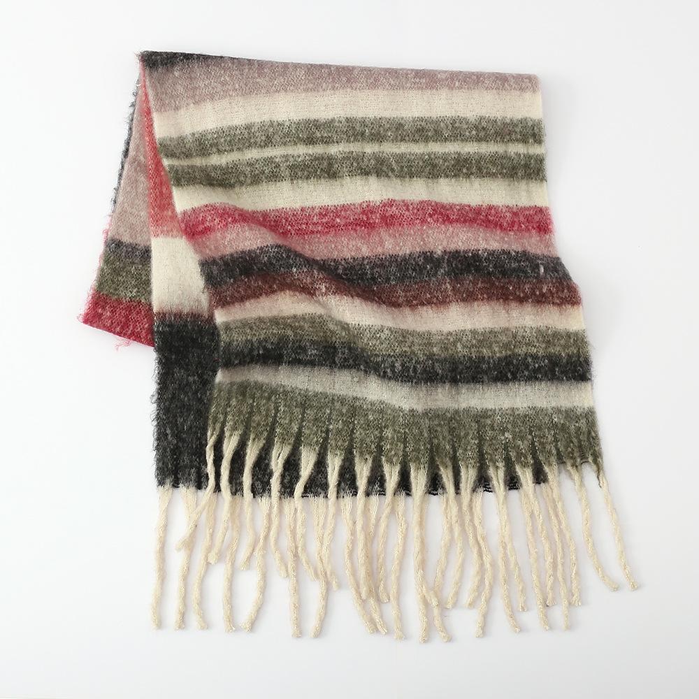 Autumn and winter new color thick braid high sense women's scarf thickened loop yarn striped thick beard shawl